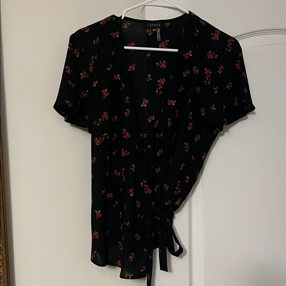 1. State Black and Red Floral Wrap Blouse